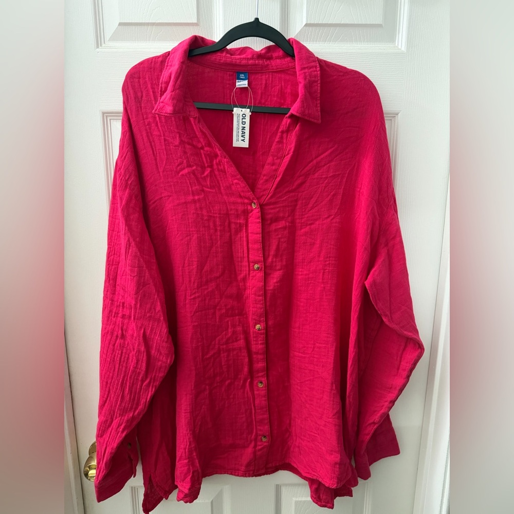 Old Navy Women's Bright Fuchsia Button-Down Shirt SIZE XXL TALL